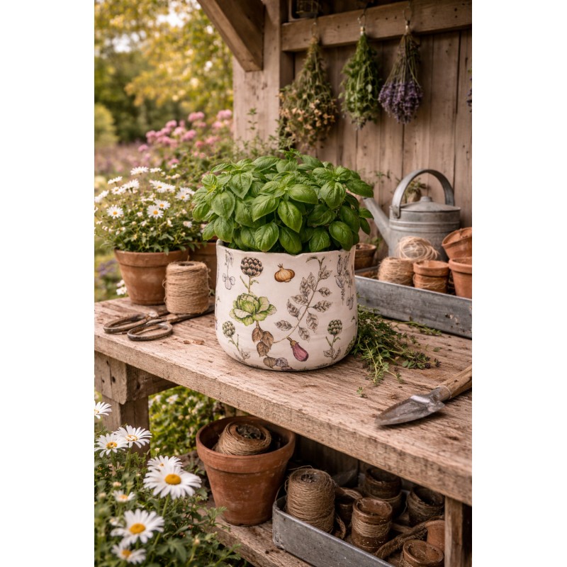 Clayre & Eef Planter Ø 21x19 cm Beige Ceramic Vegetables
