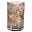 Clayre & Eef Porte-bougie Ø 12x18 cm Gris Verre Fleurs