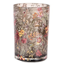 Clayre & Eef Teelichthalter Ø 12x18 cm Grau Glas Blumen