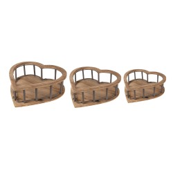 Clayre & Eef Aufbewahrungskorb 3er Set Herz 33x33x10 Braun Holz