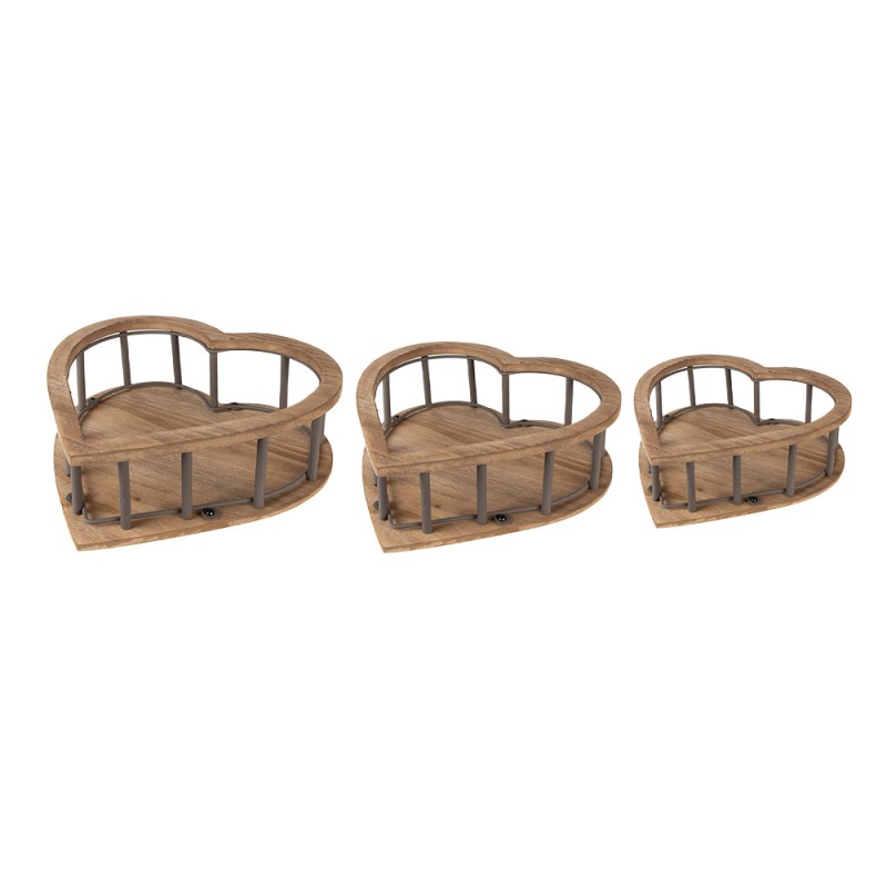 Clayre & Eef Cesto per riporre set di 3 Cuore 33x33x10 Marrone Legno