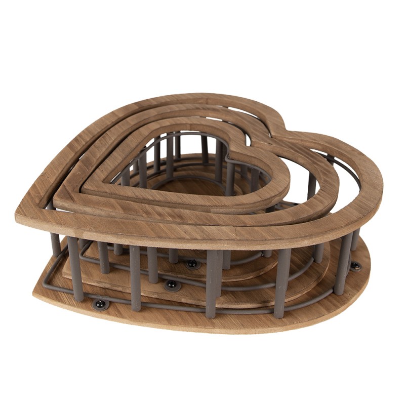 Clayre & Eef Cesto per riporre set di 3 Cuore 33x33x10 Marrone Legno