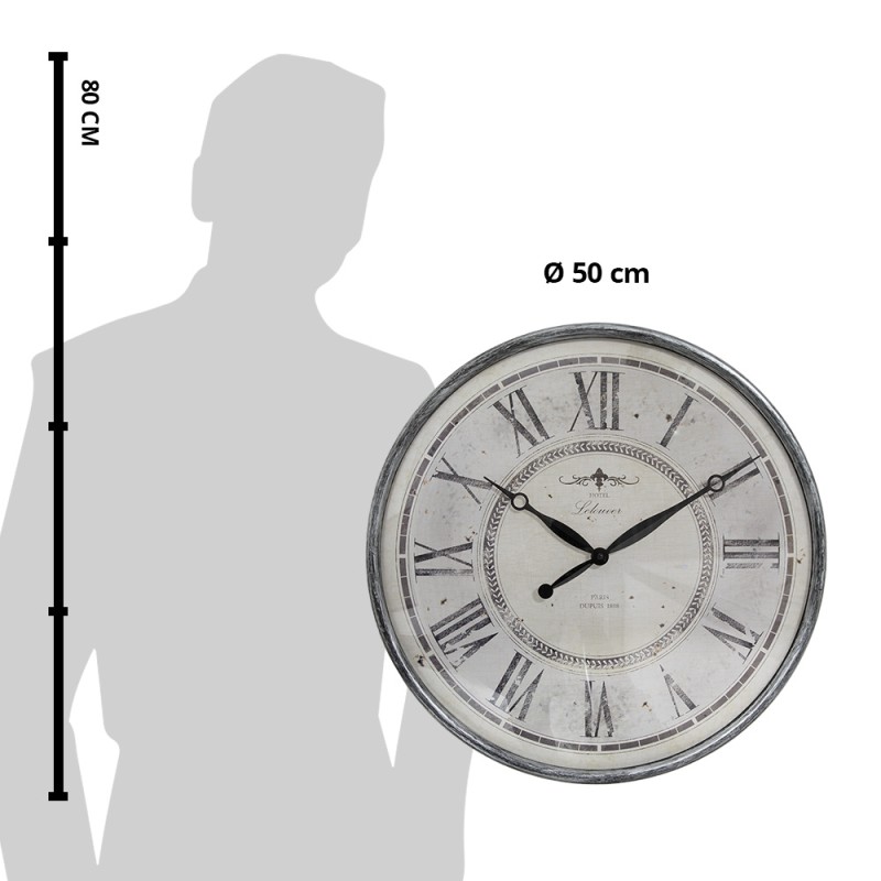 Clayre & Eef Wanduhr Ø 50x6 cm Grau Beige Kunststoff
