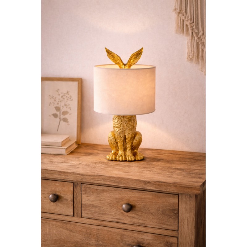 Clayre & Eef Tischlampe Kaninchen Ø 20x43 cm Goldfarbig Polyresin