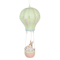 Clayre & Eef Ciondolo di Pasqua Coniglio Ø 14x34 cm Beige Verde Plastica