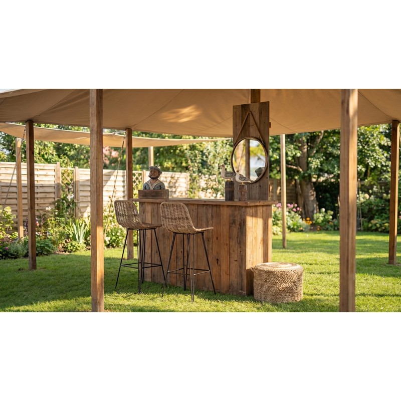 Clayre & Eef Pouf Ø 40x23 cm Braun Stroh