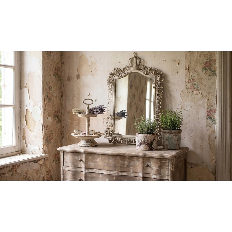 Clayre & Eef Bloempot Ø 12x10 cm Beige Blauw Terracotta