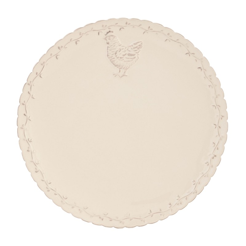 Clayre & Eef Dinerbord Ø 26 cm Beige Keramiek Kip