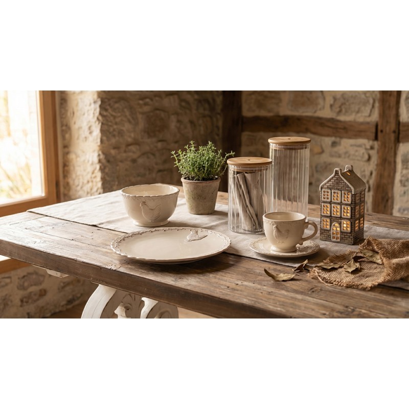 Clayre & Eef Tasse et soucoupe 200 ml Beige Céramique Poulet