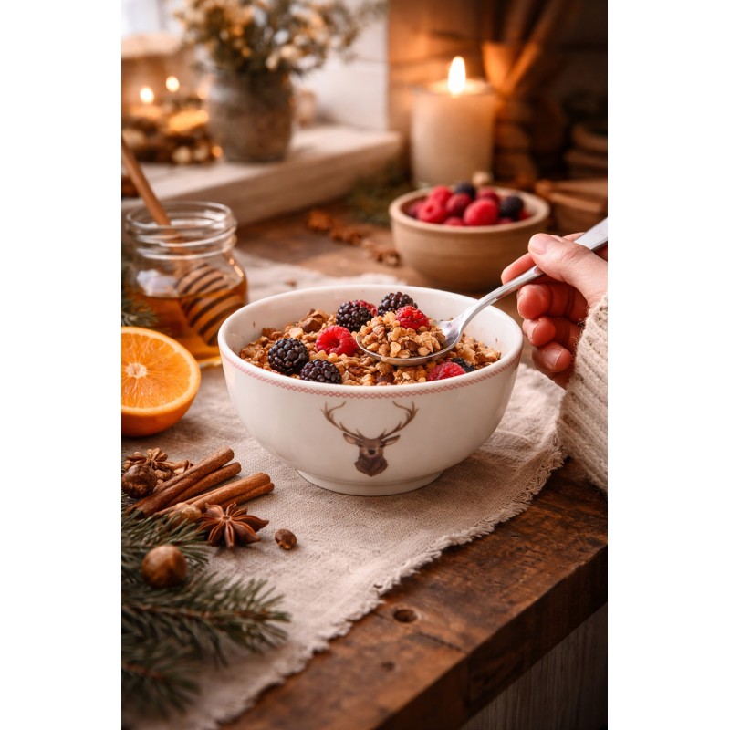 Clayre & Eef Suppenschale 500 ml Beige Braun Porzellan Hirsch