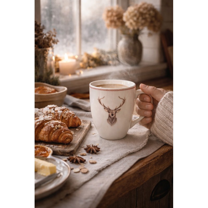 Clayre & Eef Mug 300 ml Beige Brown Porcelain Deer