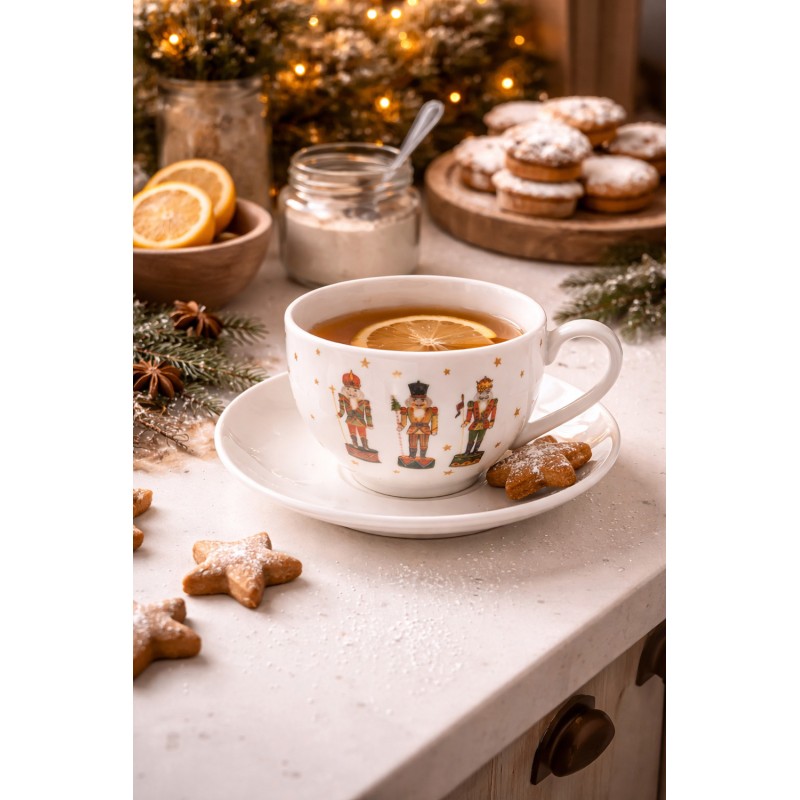 Clayre & Eef Tazza e piattino 200 ml Beige Porcellana Schiaccianoci