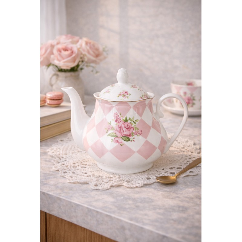 Clayre & Eef Teiera 1000 ml Rosa Bianco Porcellana Rose