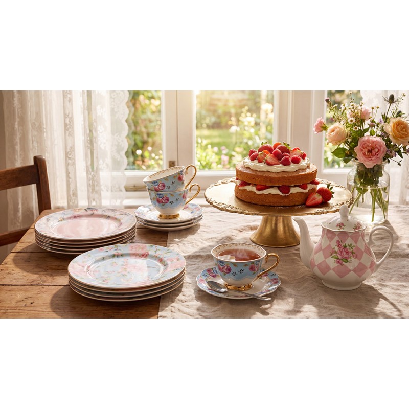 Clayre & Eef Teiera 1000 ml Rosa Bianco Porcellana Rose