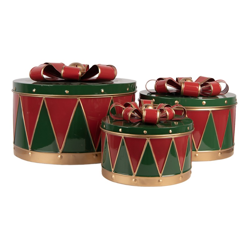 Clayre & Eef Kerstdecoratie Cadeau Ø 31x24 / Ø 26x20 / Ø 20x15 cm Groen Metaal