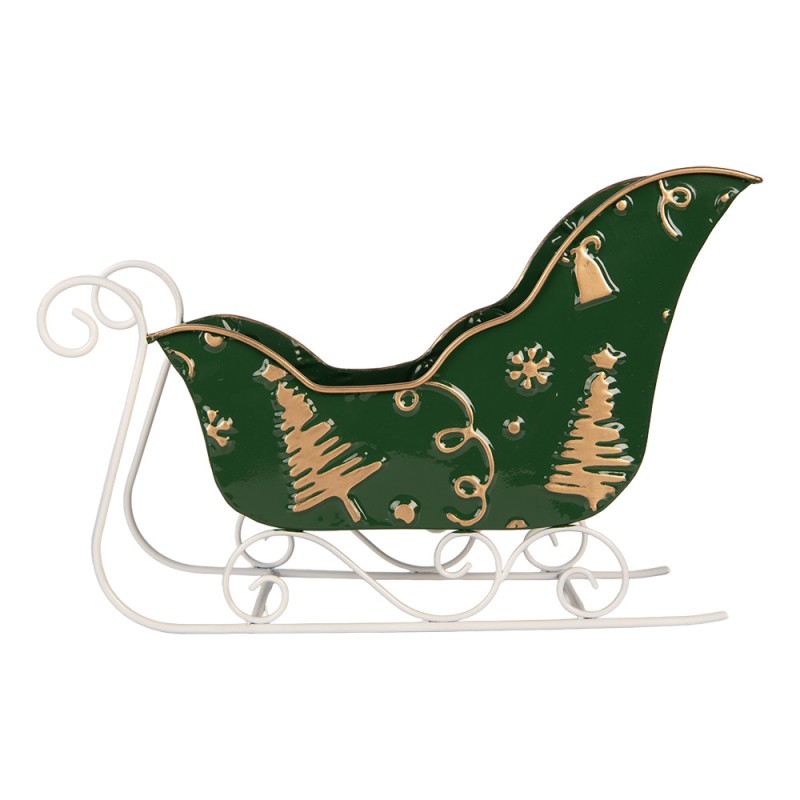 Clayre & Eef Weihnachtsdekorationsfigur Schlitten 35x15x23 cm Grün Metall