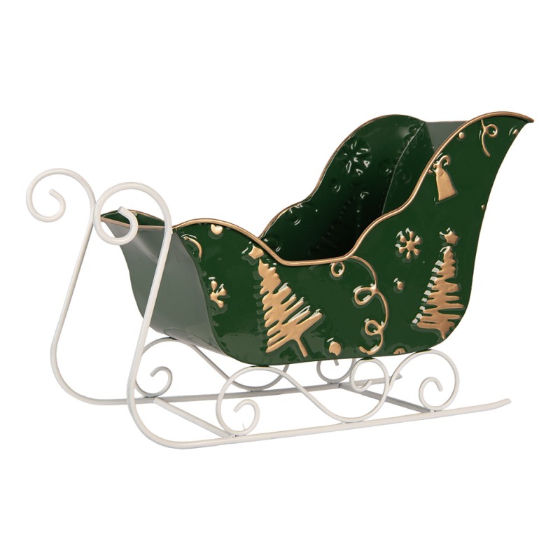 Clayre & Eef Weihnachtsdekorationsfigur Schlitten 35x15x23 cm Grün Metall