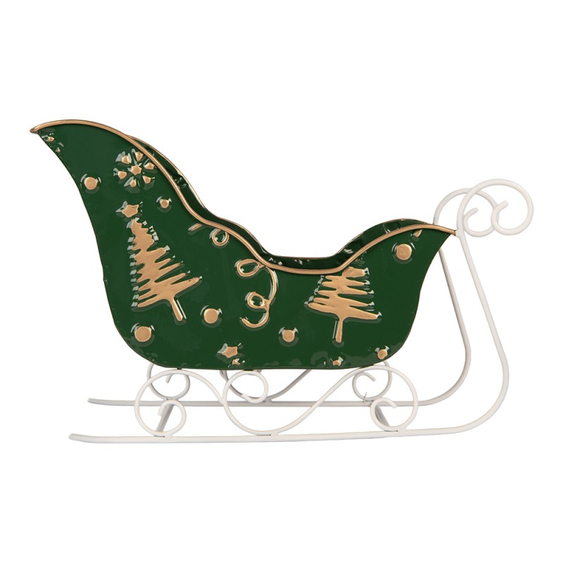 Clayre & Eef Weihnachtsdekorationsfigur Schlitten 35x15x23 cm Grün Metall