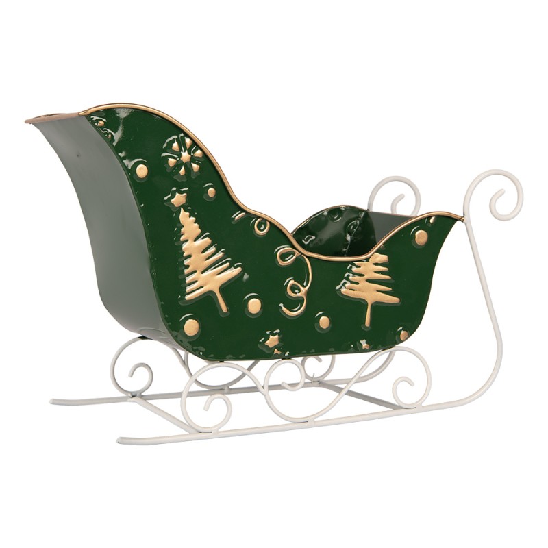 Clayre & Eef Weihnachtsdekorationsfigur Schlitten 35x15x23 cm Grün Metall