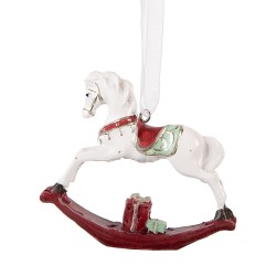 Clayre & Eef Christmas Ornament Rocking Horse 9x2x10 cm White Plastic