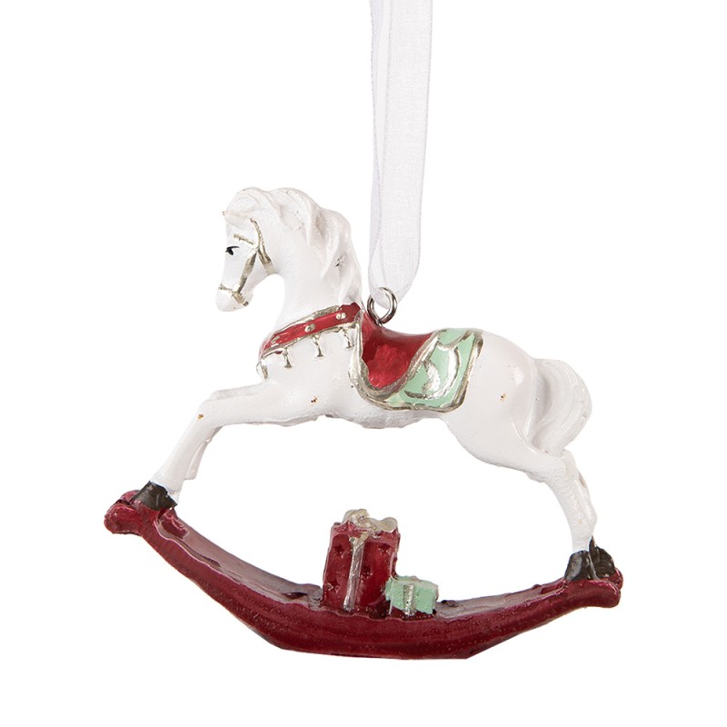 Clayre & Eef Christmas Ornament Rocking Horse 9x2x10 cm White Plastic