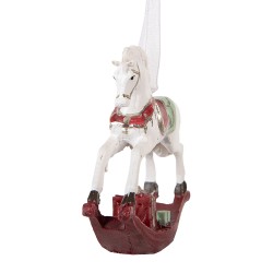 Clayre & Eef Christmas Ornament Rocking Horse 9x2x10 cm White Plastic