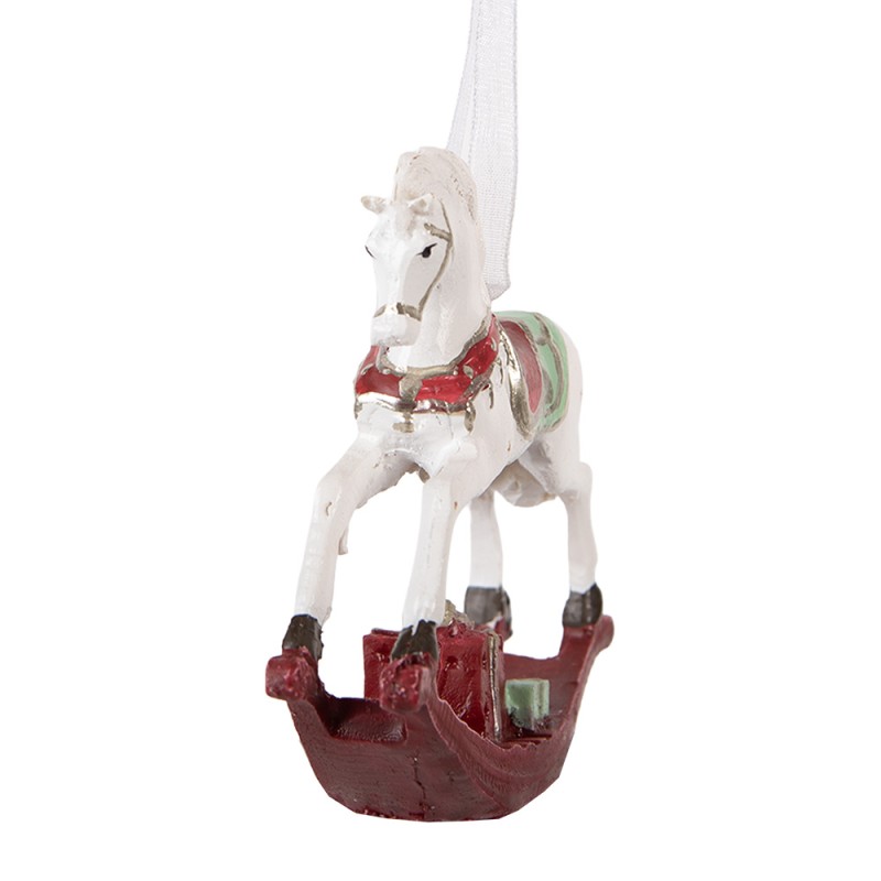 Clayre & Eef Christmas Ornament Rocking Horse 9x2x10 cm White Plastic