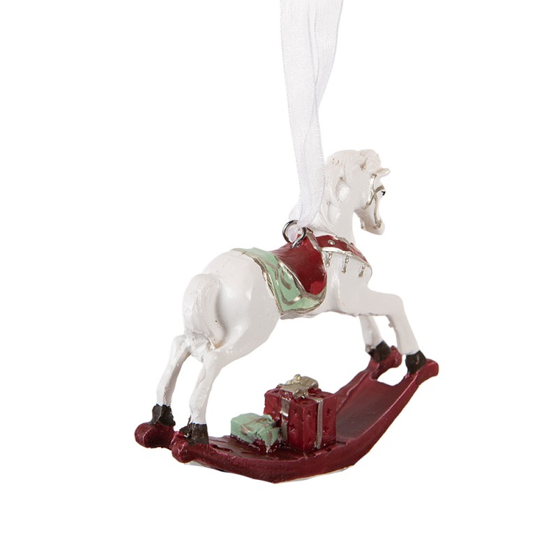 Clayre & Eef Christmas Ornament Rocking Horse 9x2x10 cm White Plastic