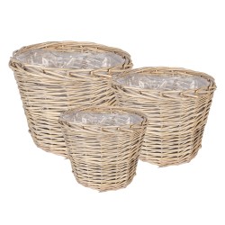 Clayre & Eef Pot de fleurs set de 3 Ø 34x27 / Ø 29x24 / Ø 23x21 cm Beige Rotin