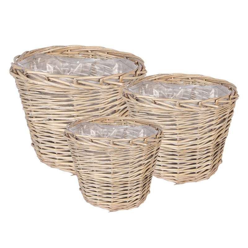 Clayre & Eef Pot de fleurs set de 3 Ø 34x27 / Ø 29x24 / Ø 23x21 cm Beige Rotin