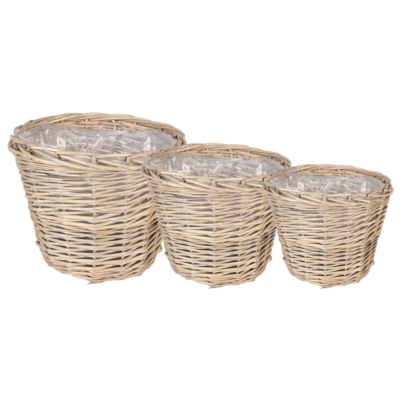 Clayre & Eef Pot de fleurs set de 3 Ø 34x27 / Ø 29x24 / Ø 23x21 cm Beige Rotin