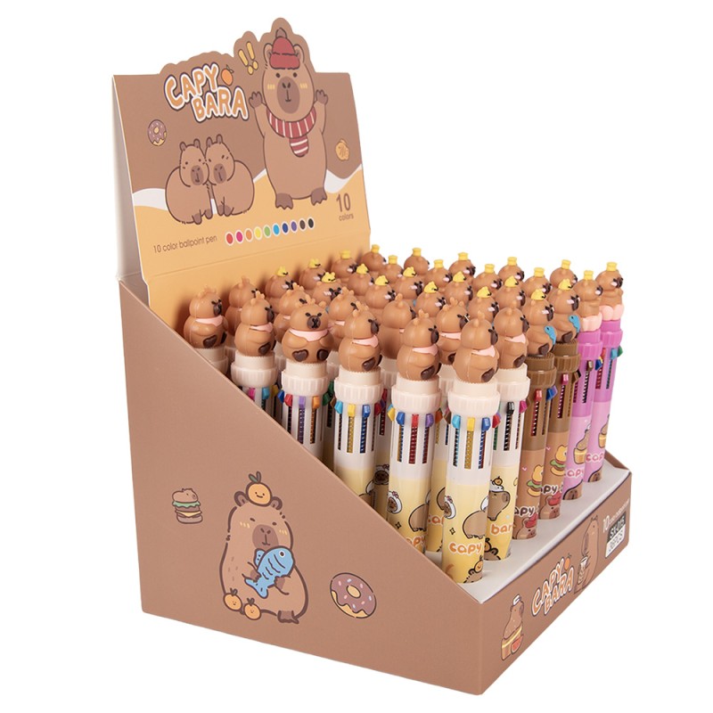 Clayre & Eef Pennen Voor Kinderen Capybara 19x18x16 cm Bruin Kunststof