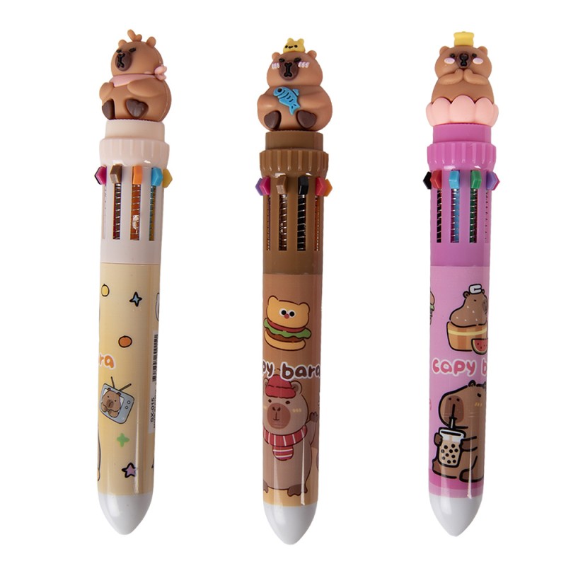 Clayre & Eef Pennen Voor Kinderen Capybara 19x18x16 cm Bruin Kunststof