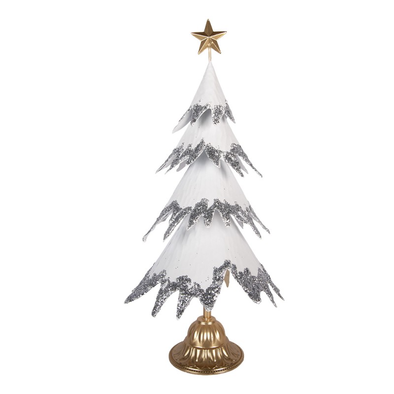 Clayre & Eef Statuetta decorativa di Natale Albero di Natale 34x26x67 cm Bianco Metallo