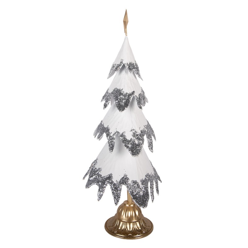 Clayre & Eef Statuetta decorativa di Natale Albero di Natale 34x26x67 cm Bianco Metallo