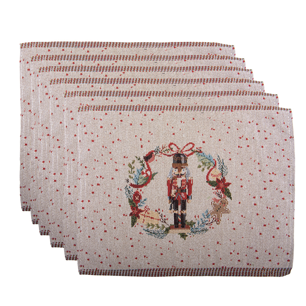 Clayre & Eef Placemats Set van 6 33x45 cm Beige Polyester afbeelding