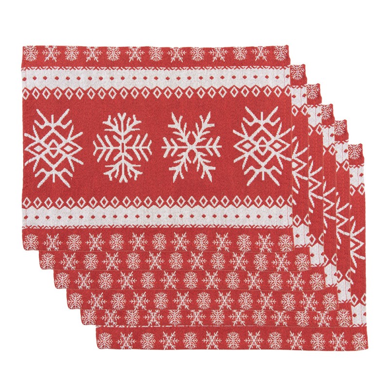 Clayre & Eef Sets de table set de 6 33x45 cm Rouge Polyester