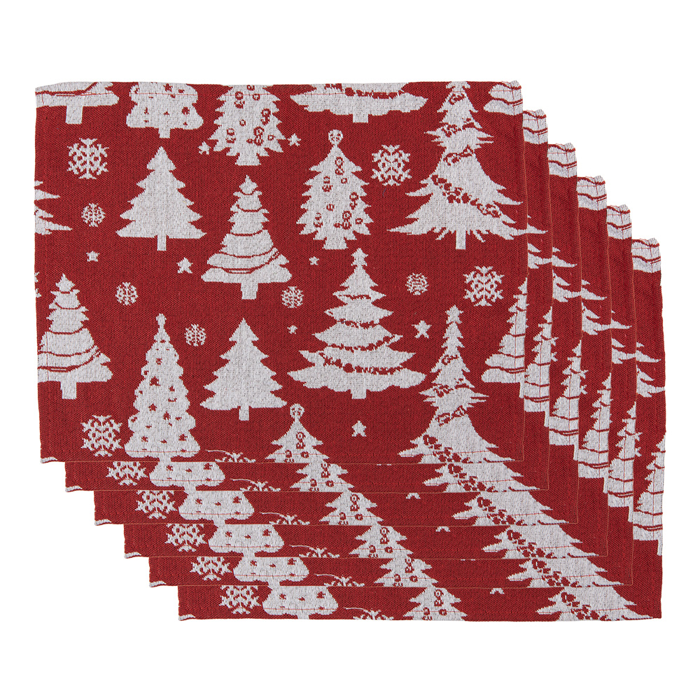 Clayre & Eef Placemats Set van 6 33x45 cm Rood Polyester afbeelding