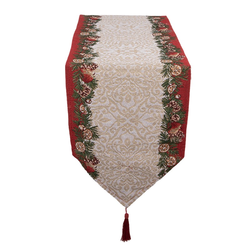 Clayre & Eef Chemin de table Noël 33x180 cm Beige Polyester