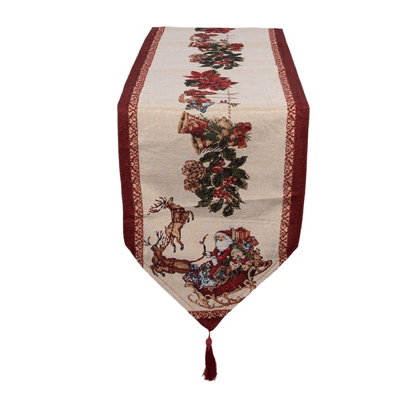 Clayre & Eef Christmas Table Runner 33x180 cm Beige Polyester