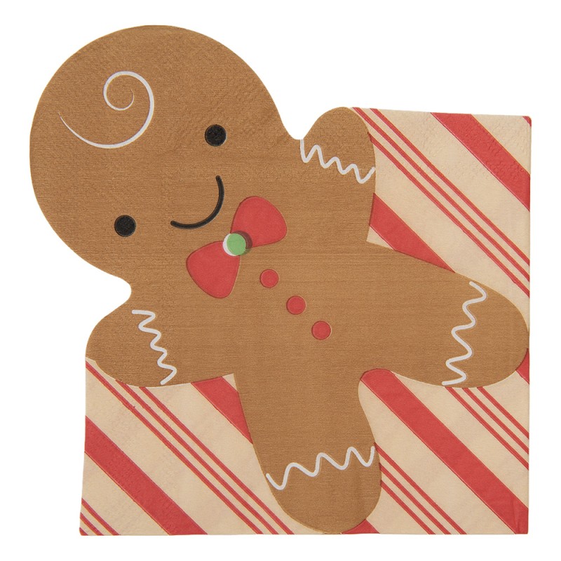Clayre & Eef Serviettes Papier set de 20 Bonhomme en pain d‘épice 33x33 cm Marron Papier