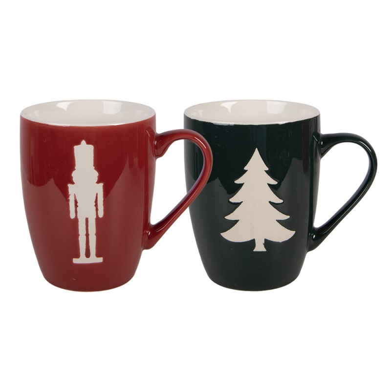 Clayre & Eef Tasse 2er Set 350 ml Rot Porzellan