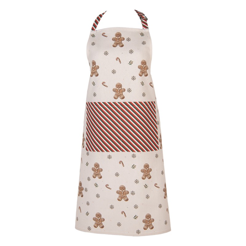 Clayre & Eef Küchenschürze 70x85 cm Beige Baumwolle Pfefferkuchenmann