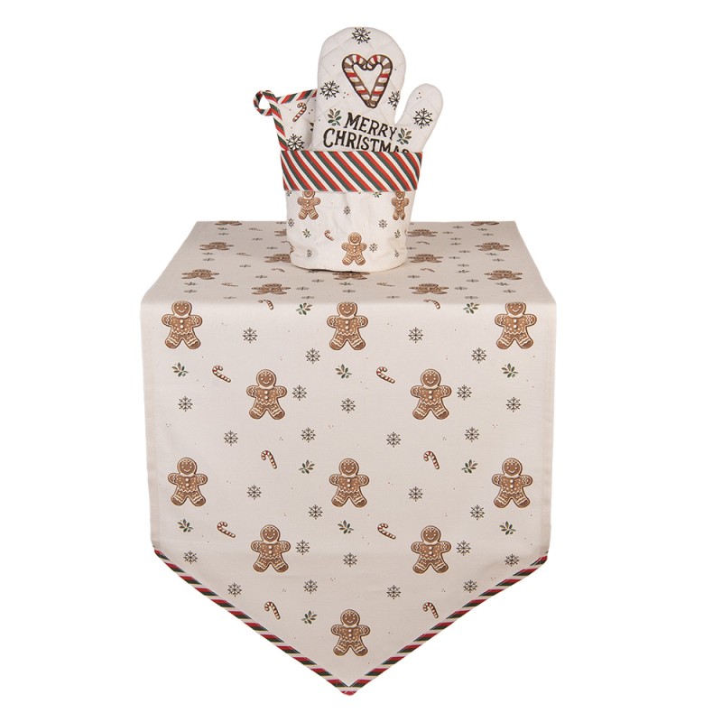 Clayre & Eef Tafelloper 50x160 cm Beige Katoen Gingerbread man