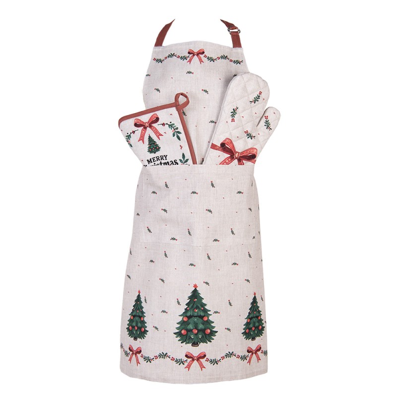 Clayre & Eef Tablier de cuisine 70x85 cm Beige Coton Noël