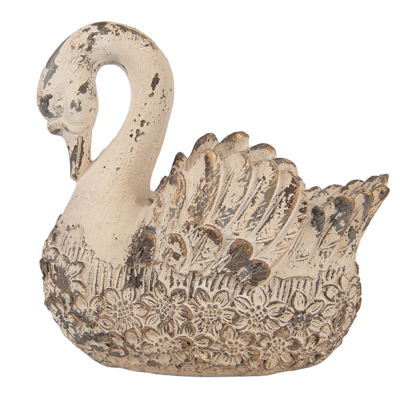 Clayre & Eef Image de décoration Cygne 18x11x17 cm Beige Matériau céramique