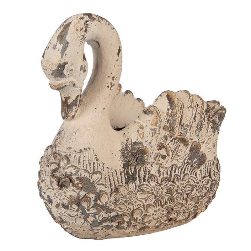 Clayre & Eef Image de décoration Cygne 18x11x17 cm Beige Matériau céramique