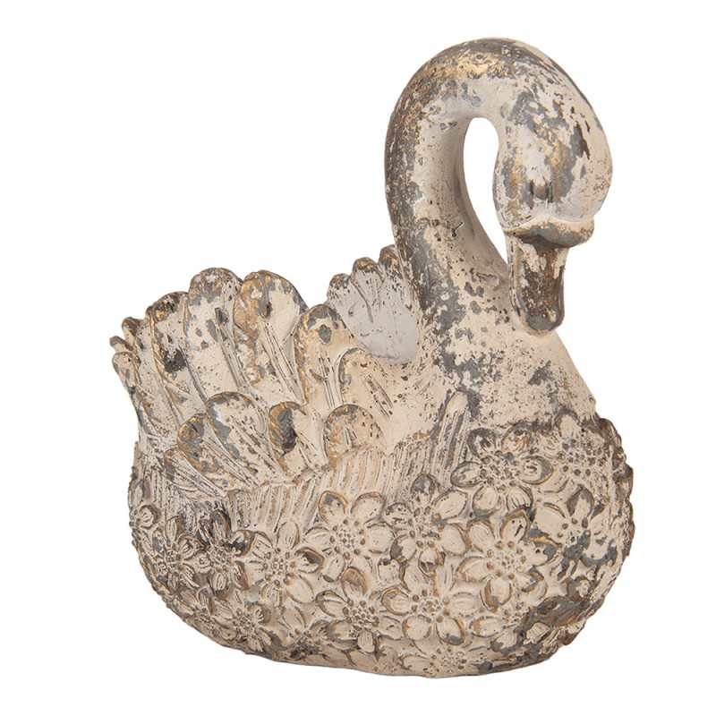 Clayre & Eef Image de décoration Cygne 18x11x17 cm Beige Matériau céramique