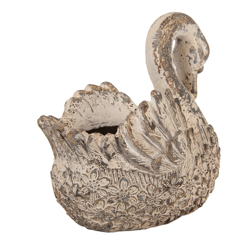 Clayre & Eef Image de décoration Cygne 18x11x17 cm Beige Matériau céramique