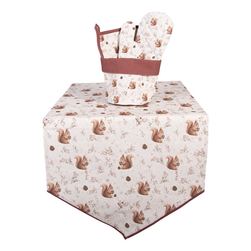 Clayre & Eef Tafelloper 50x160 cm Beige Katoen